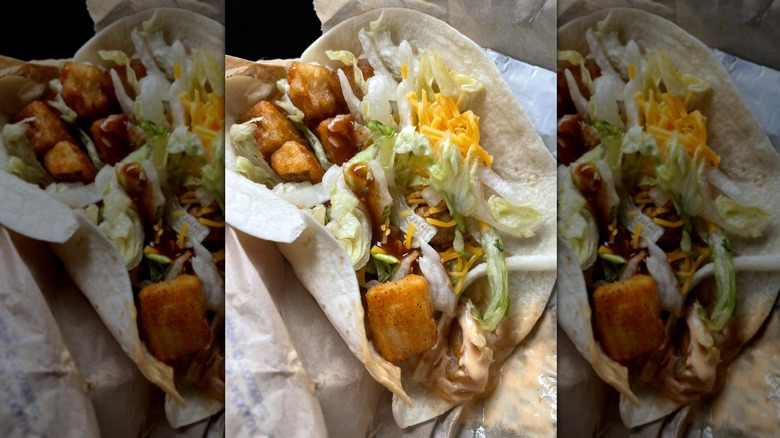 Taco Bell Spicy Potato Soft Taco on paper wrapper