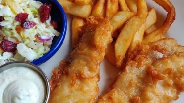 Fish and chips with coleslaw