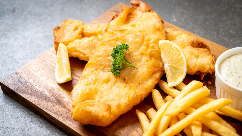 Fish and chips with parsley