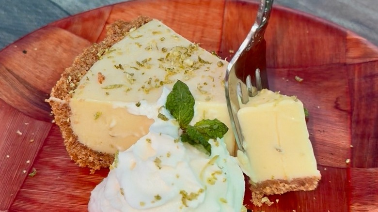 Fork digging into a Key lime pie at the Key Lime Festival