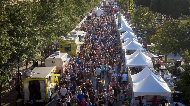 Stalls and crowds at the World Food and Music Festival