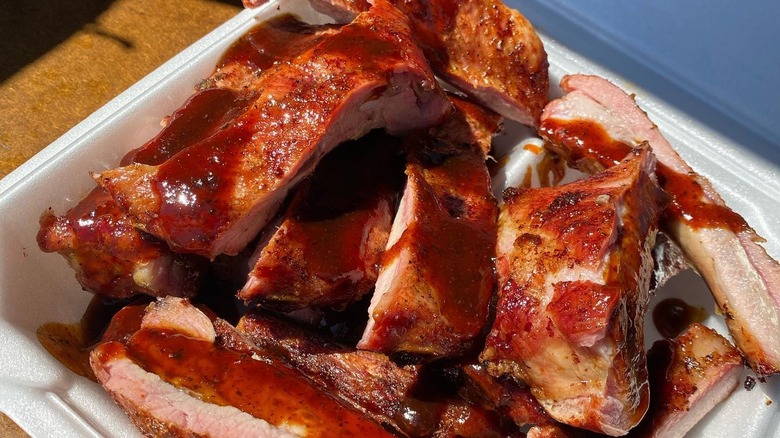 Ribs with sauce in a box at the Best in the West Nugget Rib Cook-Off