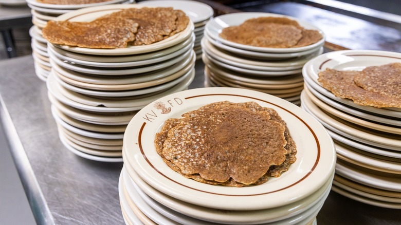 Stacked plates of buckwheat pancakes at the Preston County Buckwheat Festival