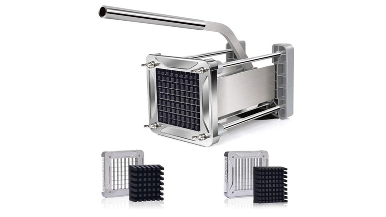 A Cuglb french fry cutter and blades