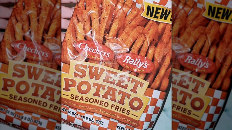 A bag of Checkers and Rally's brand sweet potato seasoned fries