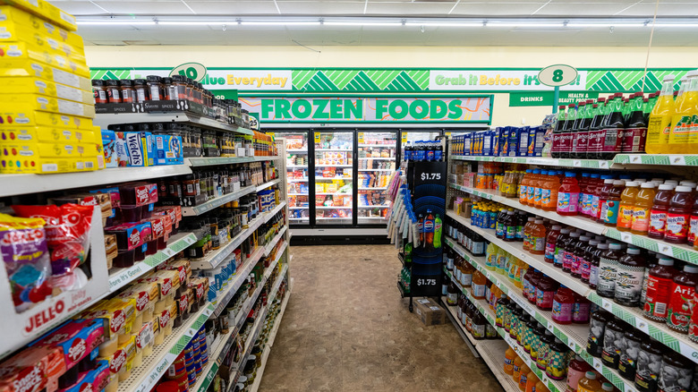 Food in freezer at supermarket