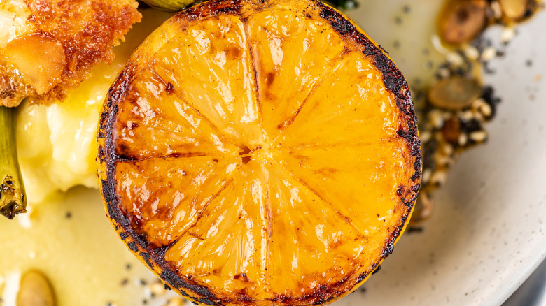 Closeup of grilled lemon