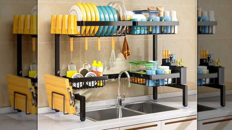 An Arstpeoe over-the-sink dish drying rack
