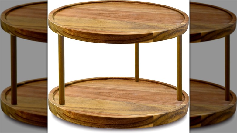 An Auam two-tier acacia wood lazy Susan