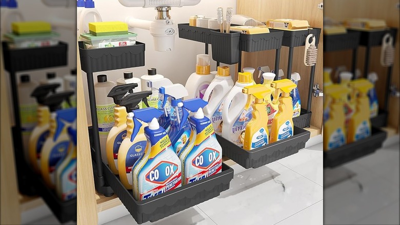 Sevenblue under-sink organizers with cleaning supplies