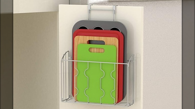 A Simple Houseware over-the-door cabinet organizer with cutting boards