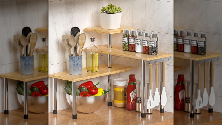 A ZHWS kitchen countertop organizer in a corner