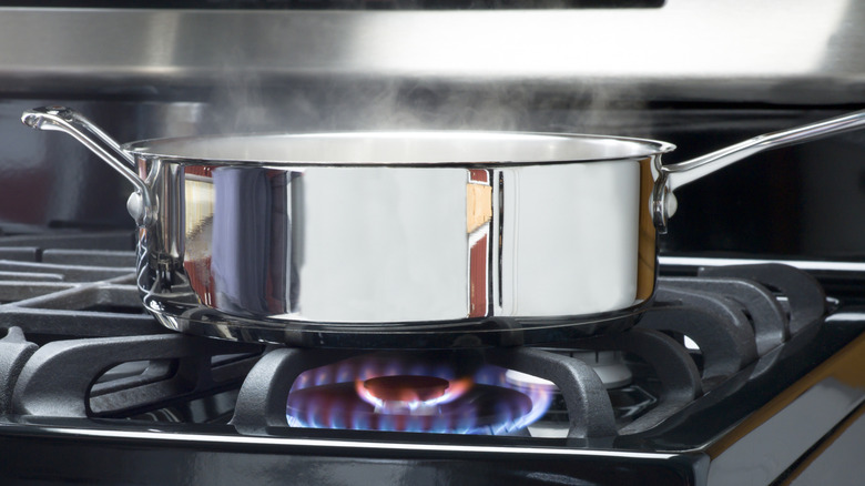 heating skillet on gas range