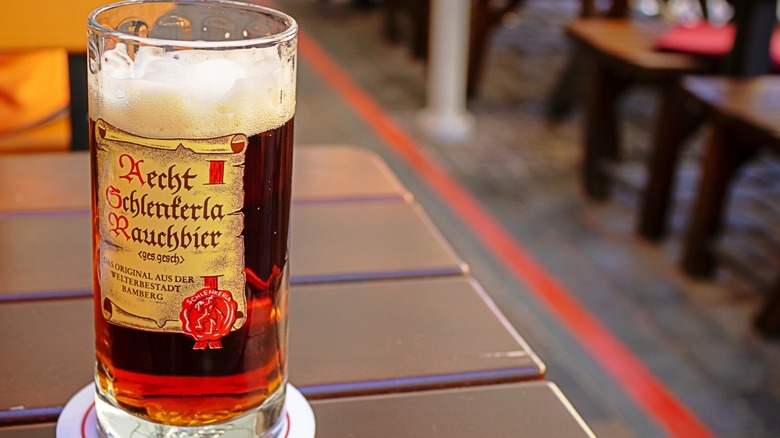 Mug of Aecht Schlenkerla Rauchbier Märzen on a table