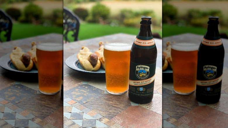 Bottle of Ayinger Oktober Fest-Märzen next to a full glass