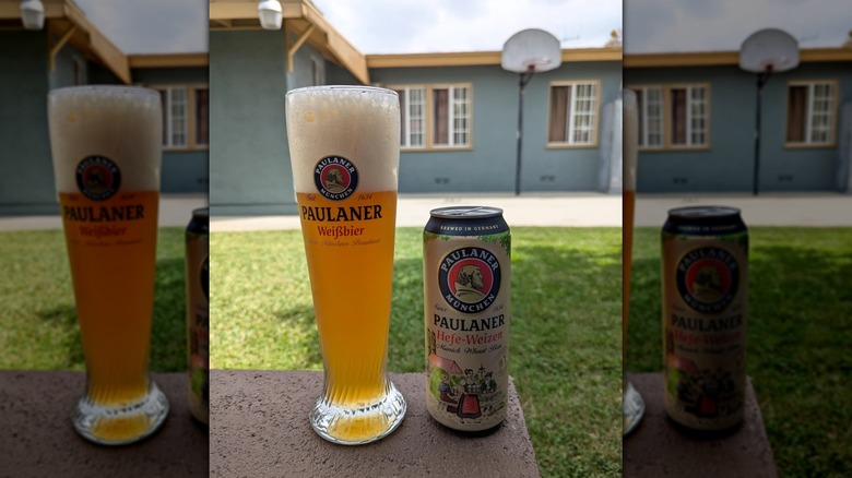 Can of Paulaner Hefe-Weizen next to a glass