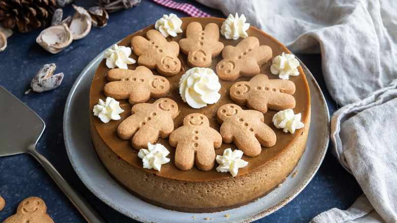 gingerbread cheesecake on counter 