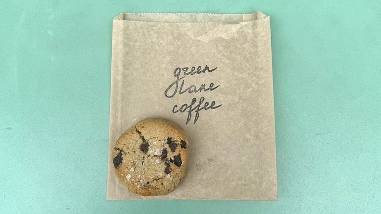 chocolate chip cookie from Green Lane Coffee on a table