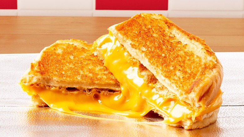 Close-up of a Five Guys grilled cheese sandwich