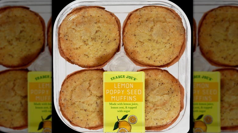 A box of Trader Joe's Lemon Poppyseed muffins