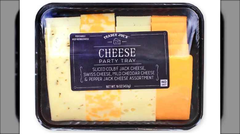 Trader Joe's cheese party tray on a white background
