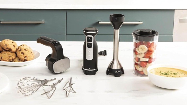 A Ninja Hand Mixer set on a kitchen counter