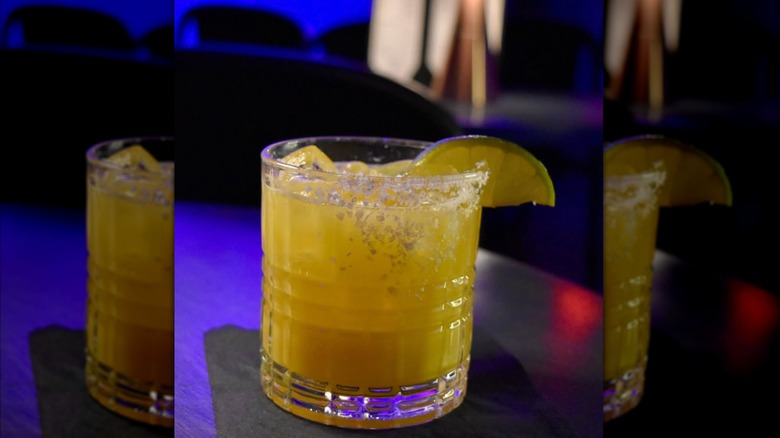 close up of a margarita at a bar top