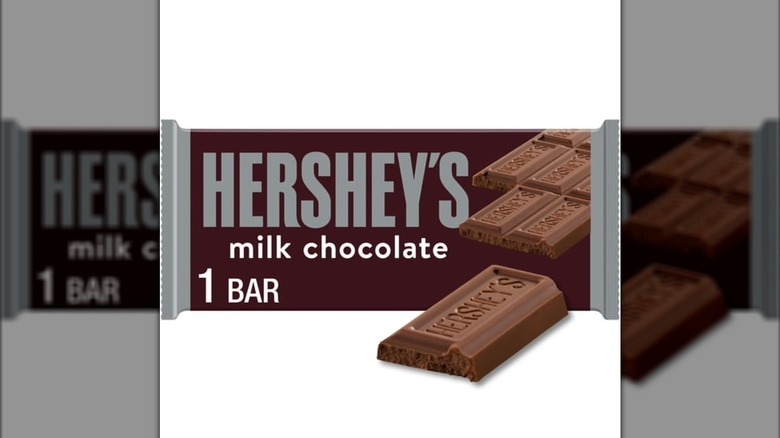 Bar of Hershey's Milk Chocolate on a white background