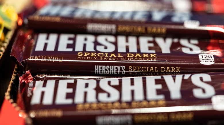 Bars of Hershey's Special Dark Chocolate in a box
