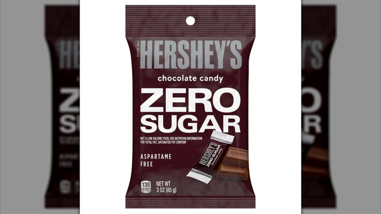 Bag of Hershey's Zero Sugar candy bars on a white background