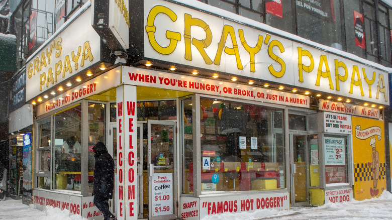Outside of Gray's Papaya in New York City