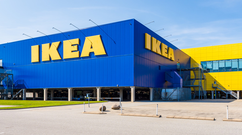 Blue Ikea building with signature yellow letters