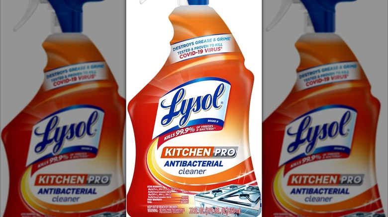 Bottle of Lysol Kitchen Pro on a white backgorund
