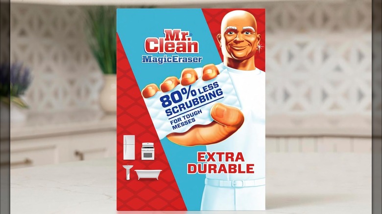 Mr. Clean Magic Eraser box sitting on a kitchen counter