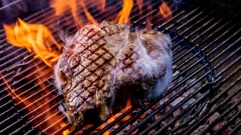 Porterhouse steak on the grill
