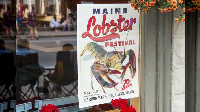 Rockland, Maine Lobster Festival flyer posted in a restaurant window