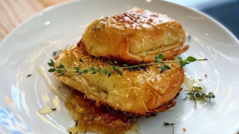 Baked halloumi on plate