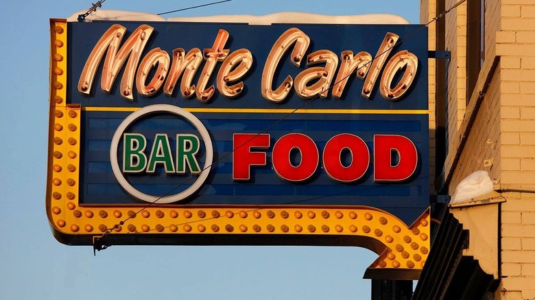 Monte Carlo restaurant sign with "Bar" and "Food"