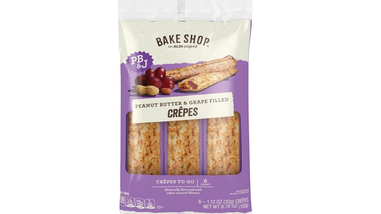 A bag of Bake Shop Peanut Butter & Grape Filled Crêpes