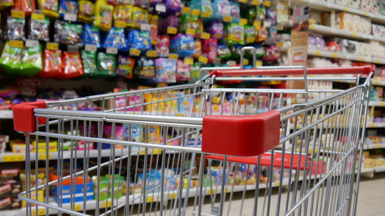 shopping cart in store candy section