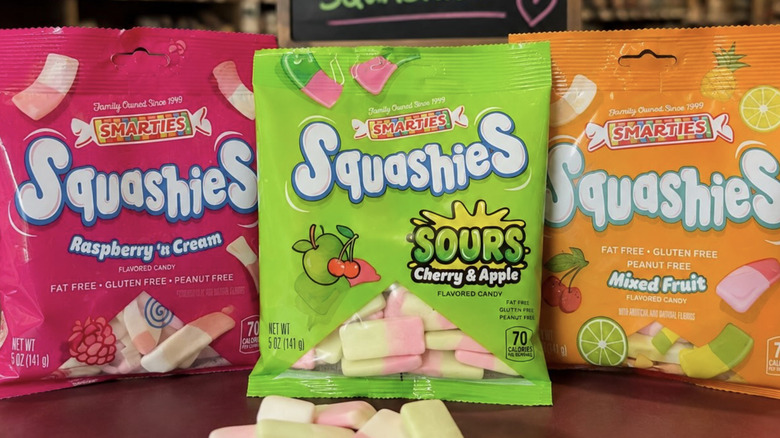 packages of Smarties Squashies Sours