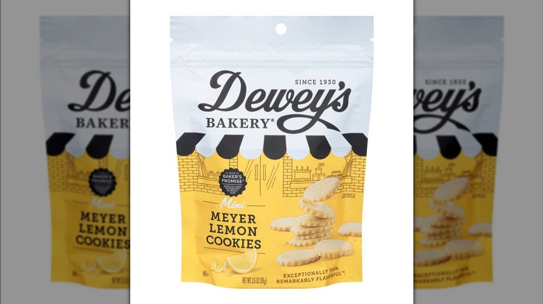 Yellow and white bag of Dewey's Bakery Bite-sized Meyer Lemon Cookies
