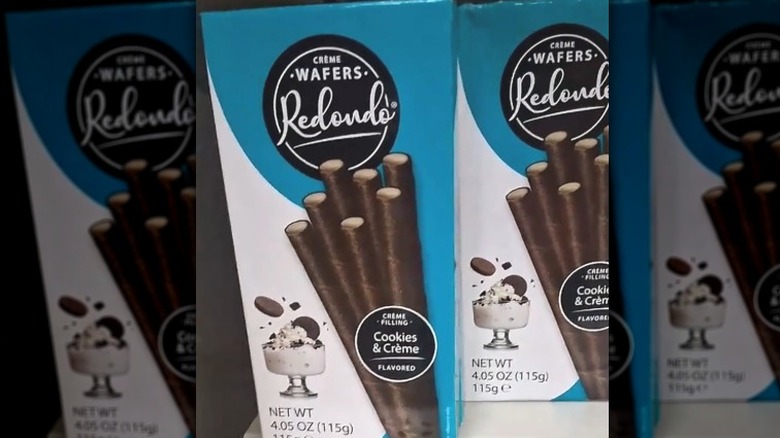 Blue box of Redondo Cookies & Créme Wafers cookies