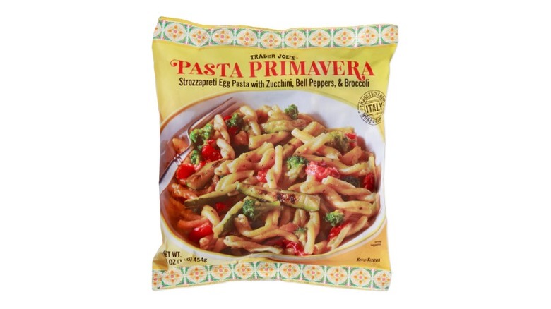 A beauty shot of Trader Joe's Pasta Primavera on a white background