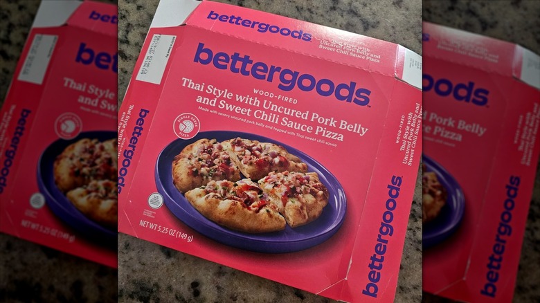 Box of bettergoods Thai Style pizza with Uncred Pork Belly and Sweet Chili Sauce Pizza
