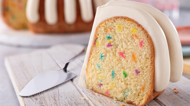 Close-up of a confetti cake slice