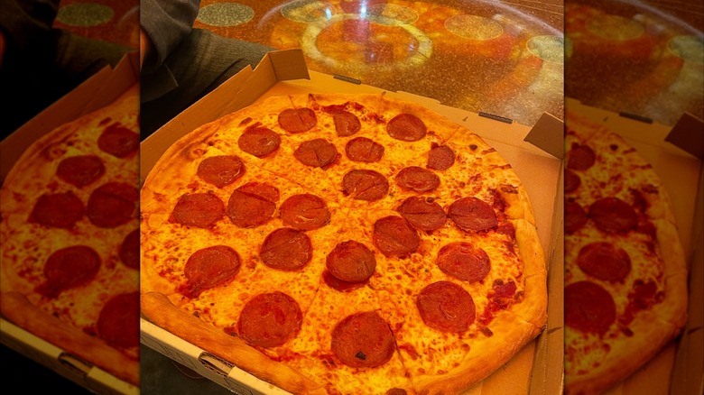 Pepperoni pizza in a box