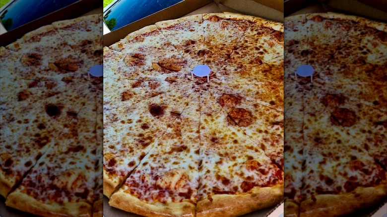 New York-style cheese pizza in a box