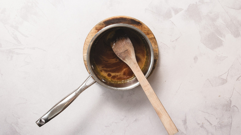 Saucepan with caramelized sugar