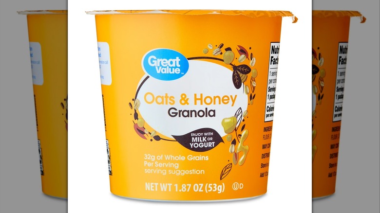 Yellow cup-shaped package of Oats & Honey Granola